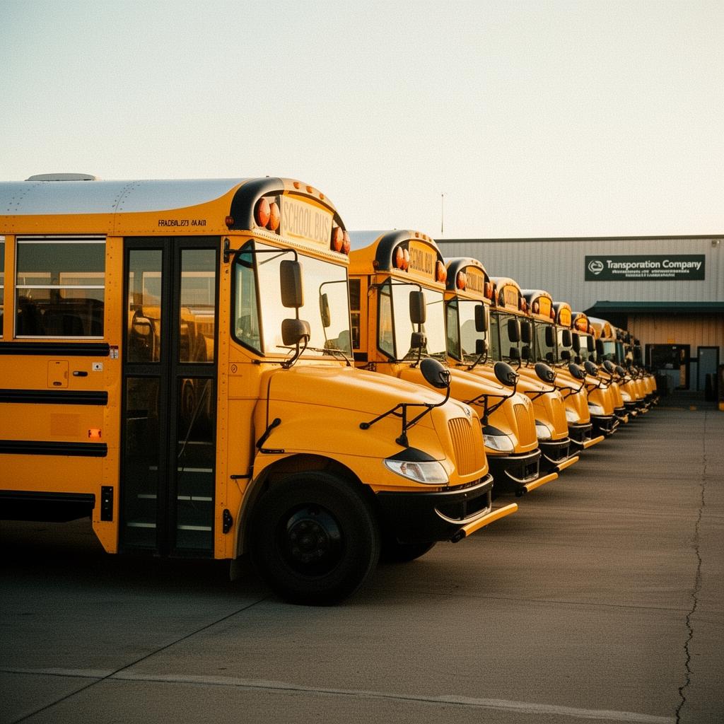 School bus fleet at a student transportation company
